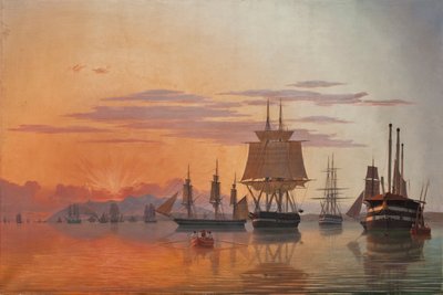 Fregatten Thetis og korvetten Flora ved floden Tejo, 1844. af Carl Dahl
