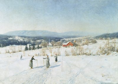 Landskab med skiløbere af Carl Edvard Diriks
