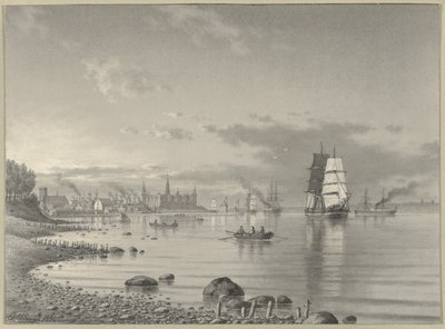 Forsendelse på Øresund med Helsingør og Kronborg Slot i det fjerne af Carl Emil Baagoe