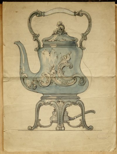En formet sølvkedel og stativ, House of Carl Faberge af Carl Fabergé