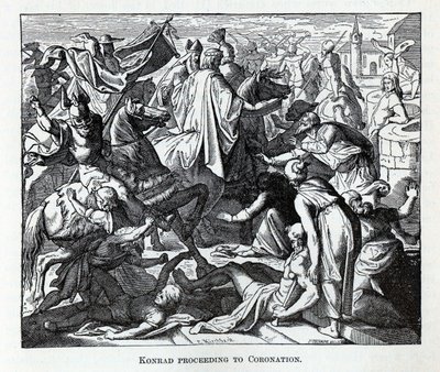 Konrad fortsætter til kroning, 1882 af Carl Ferdinand Obermann