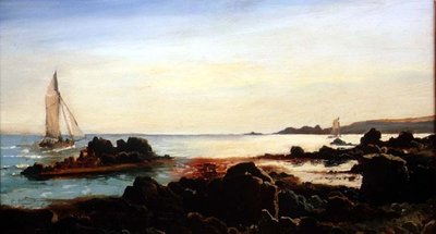 Kystlandskab med sejlbåde af Carl Frederik Sorensen