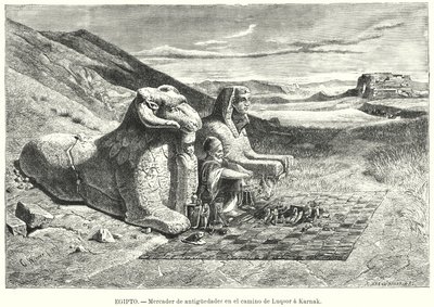 Antikvitetssælger på vejen fra Luxor til Karnak, Egypten (litho) af Carl Friedrich Heinrich (after) Werner