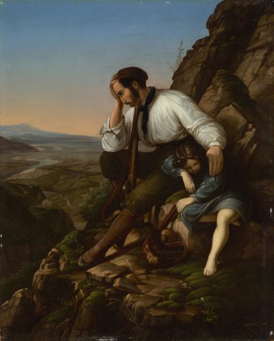 Røveren med sit sovende barn af Carl Friedrich Lessing