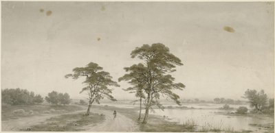 Fladt landskab med vandrer af Carl Friedrich Lessing