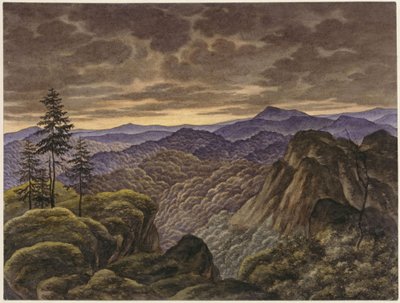 Bjerglandskab ved solnedgang af Carl Friedrich Lessing
