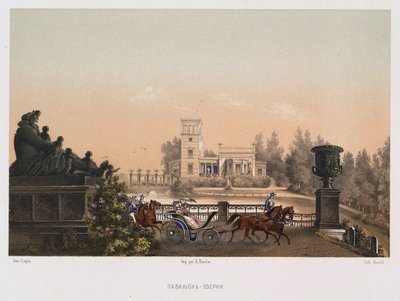 Den lyserøde pavillon Ozerki pavillon i Peterhof Park, 1853. af Carl Friedrich Ziegler von Schaffhausen