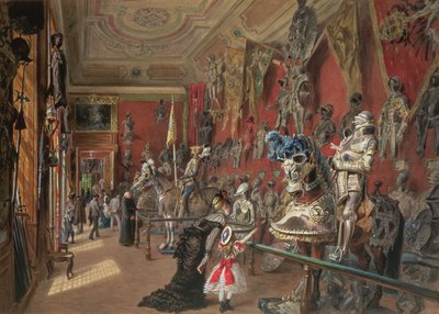 Det andet våbenrum i Ambraser Gallery of the Lower Belvedere, 1875 (wc) af Carl Goebel