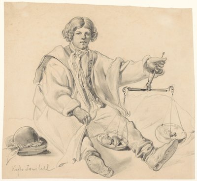 Siddende kroatisk løgsælger af Carl Goebel