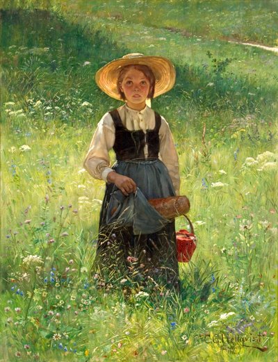 Pige i en blomstrende eng af Carl Gustaf Hellqvist