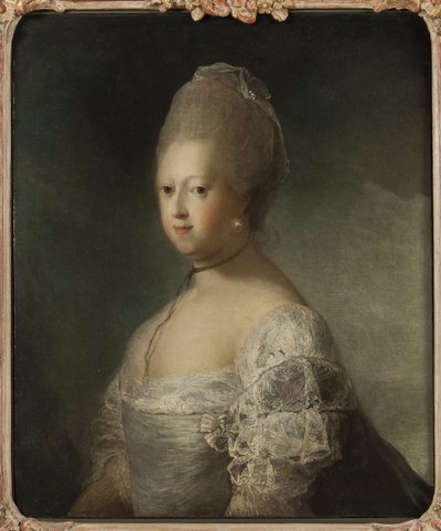 Caroline Mathilde af Hannover, prinsesse af Storbritannien og dronningsgemal af Danmark og Norge - Portræt af Caroline Matilda af Storbritannien (1751-1775), dronning af Danmark, af Pilo, Carl Gustaf (1711-1793). Olie på lærred. Mål: 76x63 cm. Nationa af Carl Gustaf Pilo
