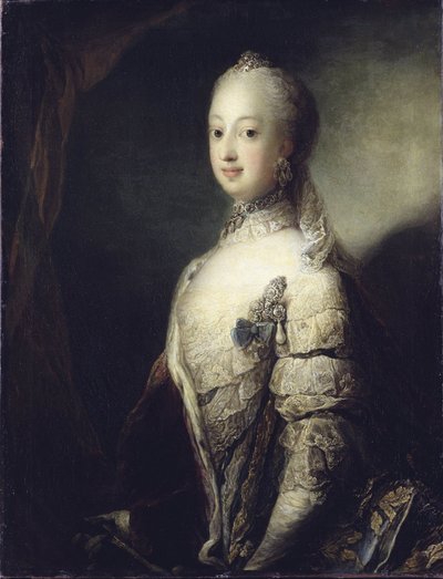 Sophie Madeleine af Danmark, Dronning af Sverige og Finland - Portræt af Sophia Magdalena af Danmark (1746-1813), Dronning af Sverige, af Pilo, Carl Gustaf (1711-1793). Olie på lærred af Carl Gustaf Pilo