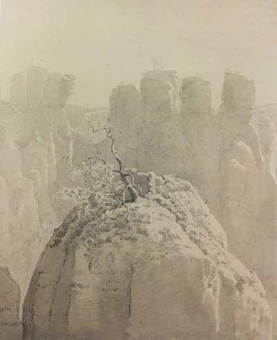 Tysk: Udsigt fra Bastei-broen i Saksisk Schweiz til Kleine Gans af Carl Gustav Carus