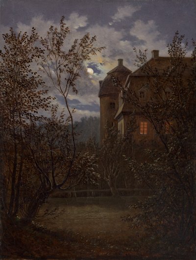 Schloss Milkel i Moonlight, ca. 1833-35. af Carl Gustav Carus