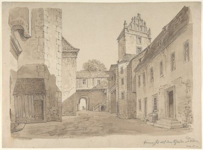 Udsigt over gården på slottet Döben af Carl Gustav Carus