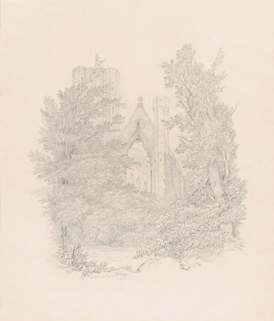 Udsigt over Dunkeld-katedralens vestfacade af Carl Gustav Carus