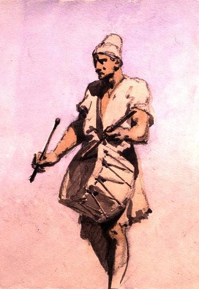 A Drummer in the Marriage Procession, Cairo (akvarel på papir) af Carl Haag