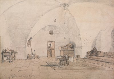 Et interiør på Tiberias, 1859 (blyant og vask på papir) af Carl Haag