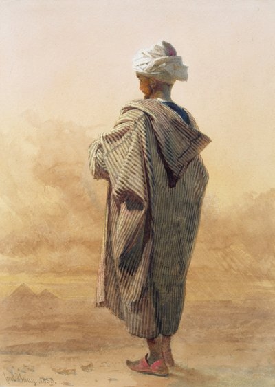 Cairo, en araber i skumringen før pyramiderne af Carl Haag