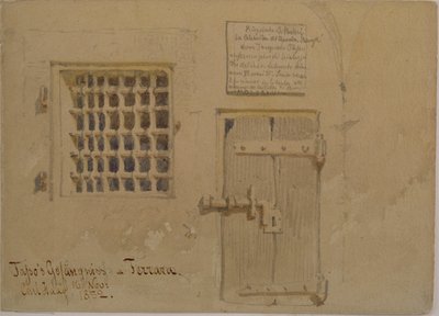 Jassos fængsel i Ferrara, 1852 (blyant og wc-vask på papir) af Carl Haag
