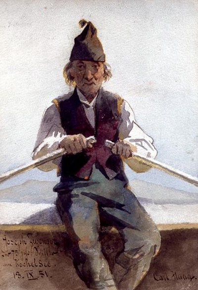 Joseph Zwenger i en robåd, det bayerske højland af Carl Haag