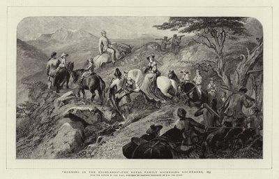 Morgen i højlandet, kongefamilien på vej op til Lochnagar, 1853 af Carl Haag