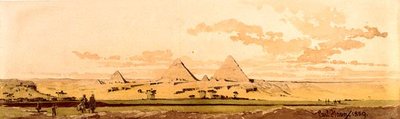 Pyramiderne i Giza, 1859 (wc på papir) af Carl Haag