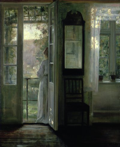 Pige på en altan stående af Carl Holsoe