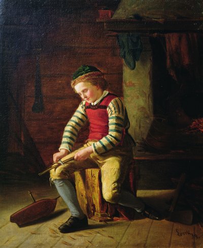 Dreng laver en træbåd af Carl Julius Lorck