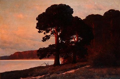 Solnedgang, ca. 1930 (olie på lærred) af Carl Kenzler