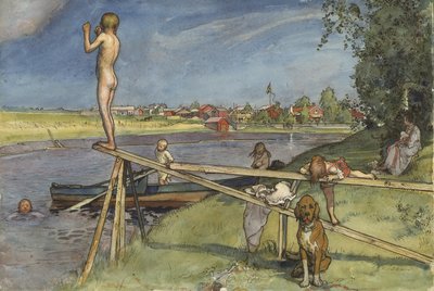 A Pleasant Bathing Place, fra A Home-serien, ca. 1895 (wc på papir) af Carl Larsson