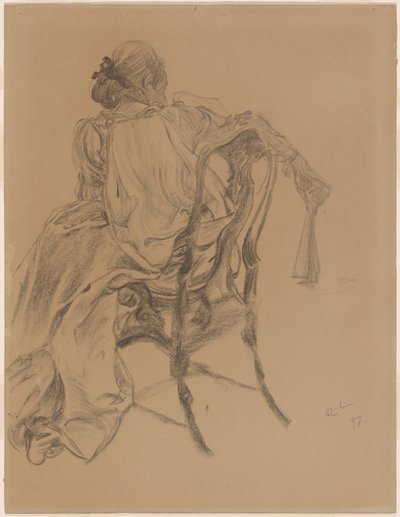 En elegant dame fra det attende århundrede holder en vifte af Carl Larsson