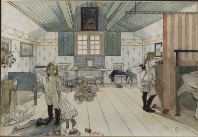 Chambre de petites filles - Lille pigeværelse, af Larsson, Carl (1853-1919). Akvarel på papir. Mål: 32x43 cm. Nationalmuseum Stockholm af Carl Larsson