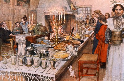 Juleaftensmiddag i Sverige, begyndelsen af det 20. århundrede (illustration) af Carl Larsson
