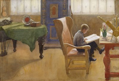 Esbjørn i Studiehjørnet, 1912 (wc på papir) af Carl Larsson