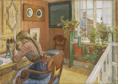 Brevskrivning, 1912 (wc på papir) af Carl Larsson