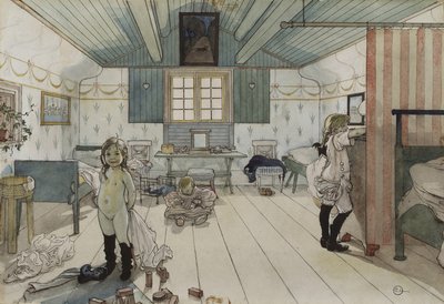 Mammas and the Small Girls Room, fra A Home-serien, ca. 1895 (wc på papir) af Carl Larsson