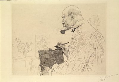 Selvportræt som raderer af Carl Larsson