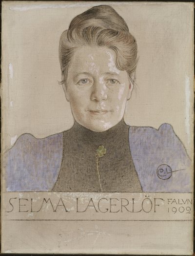 Selma Lagerlöf - Portræt af forfatteren Selma Lagerloef (1858-1940), af Larsson, Carl (1853-1919). Kridt og olie på lærred af Carl Larsson