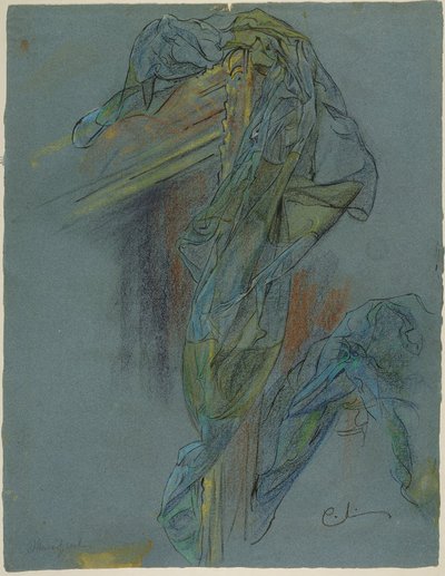 Undersøgelse af en ramme og drapering i Bouchers »Venus’ triumf«: Foreløbig tegning til Lovisa Ulrika-freskoen i trappen på Nationalmuseet i Stockholm af Carl Larsson