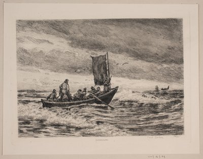 Fiskerbåd i brændingen af Carl Locher