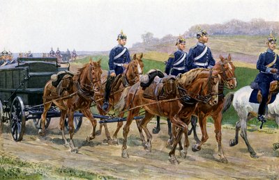 Den tyske hærs forsyningssøjle på march (farve litho) af Carl Ludwig Friedrich (after) Becker