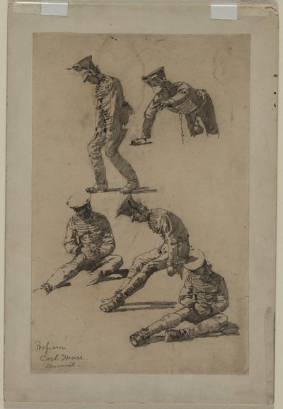 Fem studier af en soldat, fjerde kvartal 1800-tallet eller første tredje 20. århundrede. af Carl Marr