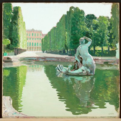 Det smukke springvand i Schönbrunns park -1910 ... (maleri på lærred) af Carl Moll