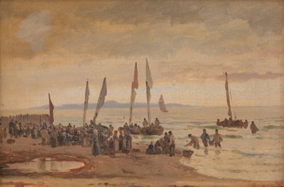 Hjemvendende fiskere modtages på Hornbæk Strand af Carl Neumann