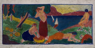 Kvinder i landskab med blå kant, før 1932. af Carl Newman