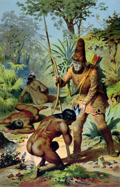 Robinson Crusoe og mand fredag, ca. 1880 af Carl Offterdinger
