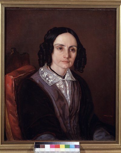 Portræt af grevinde Maria N. Volkonskaya (1805-1863) (Portræt af grevinde M.N. Volkonskaya). Hustru til prins Serge Volkonvski (1788-1865), som deltog i Decembrist- eller Decembrist-oprøret i 1825. For dette blev han dømt til eksil og hans af Carl Peter Mazer