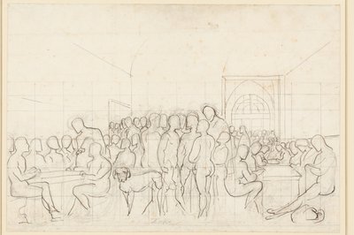 Første udkast til gruppeportrættet af de tyske kunstnere i Rom som nøgenfigurer af Carl Philipp Fohr
