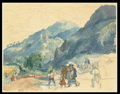Landskab nær Innsbruck med ruinerne ved Fragenstein og bønder, der vender hjem og arbejder på markerne af Carl Philipp Fohr